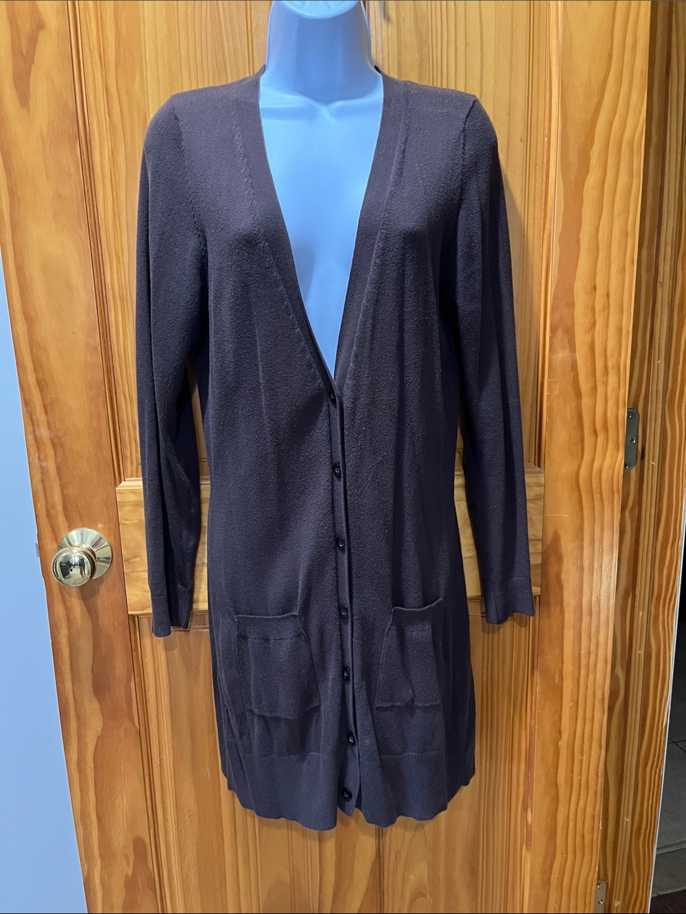 Kersh Essentials Long Brown Button-Front Cardigan with Pockets